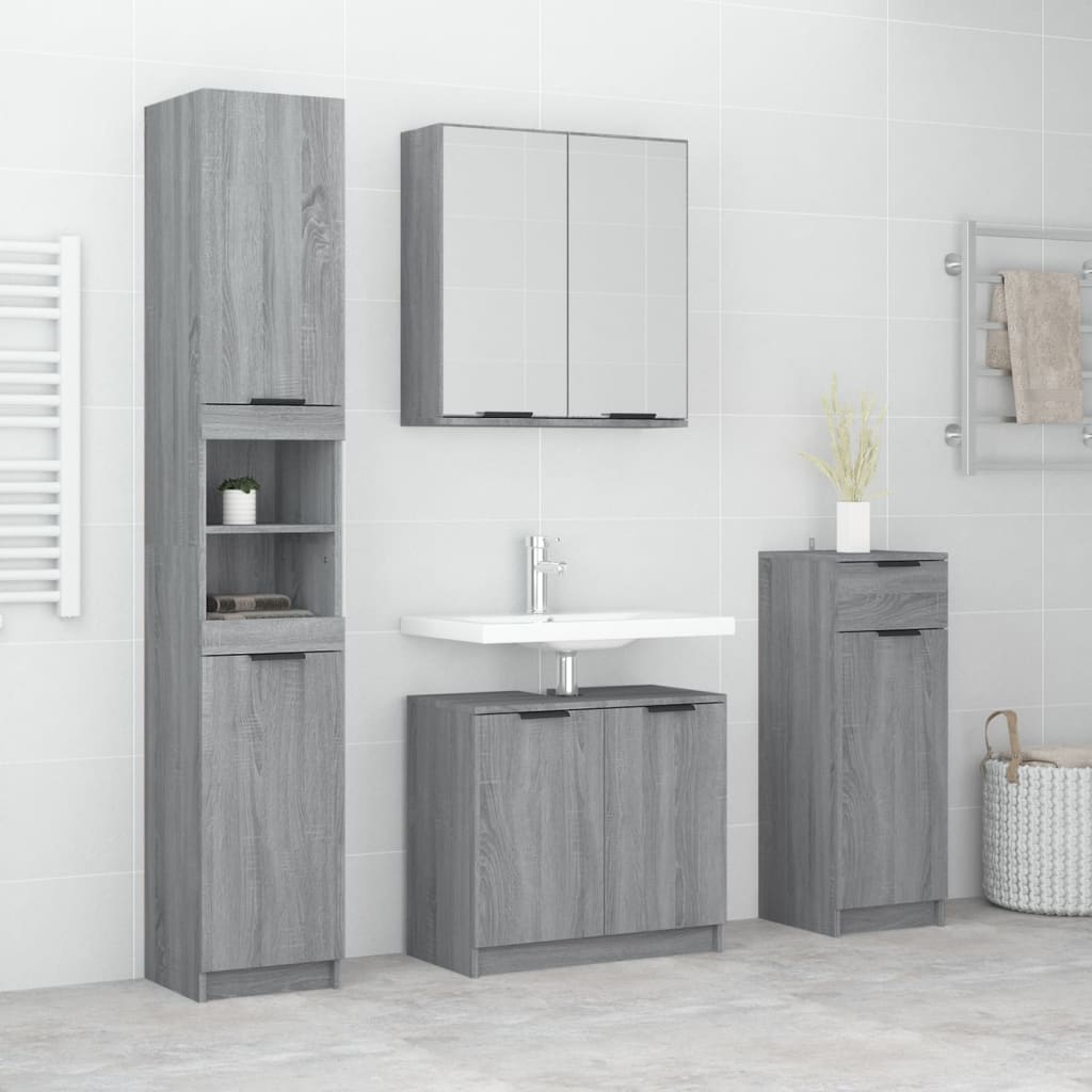 Set Mobili Da Bagno 4 Pz Grigio Sonoma In Legno Multistrato