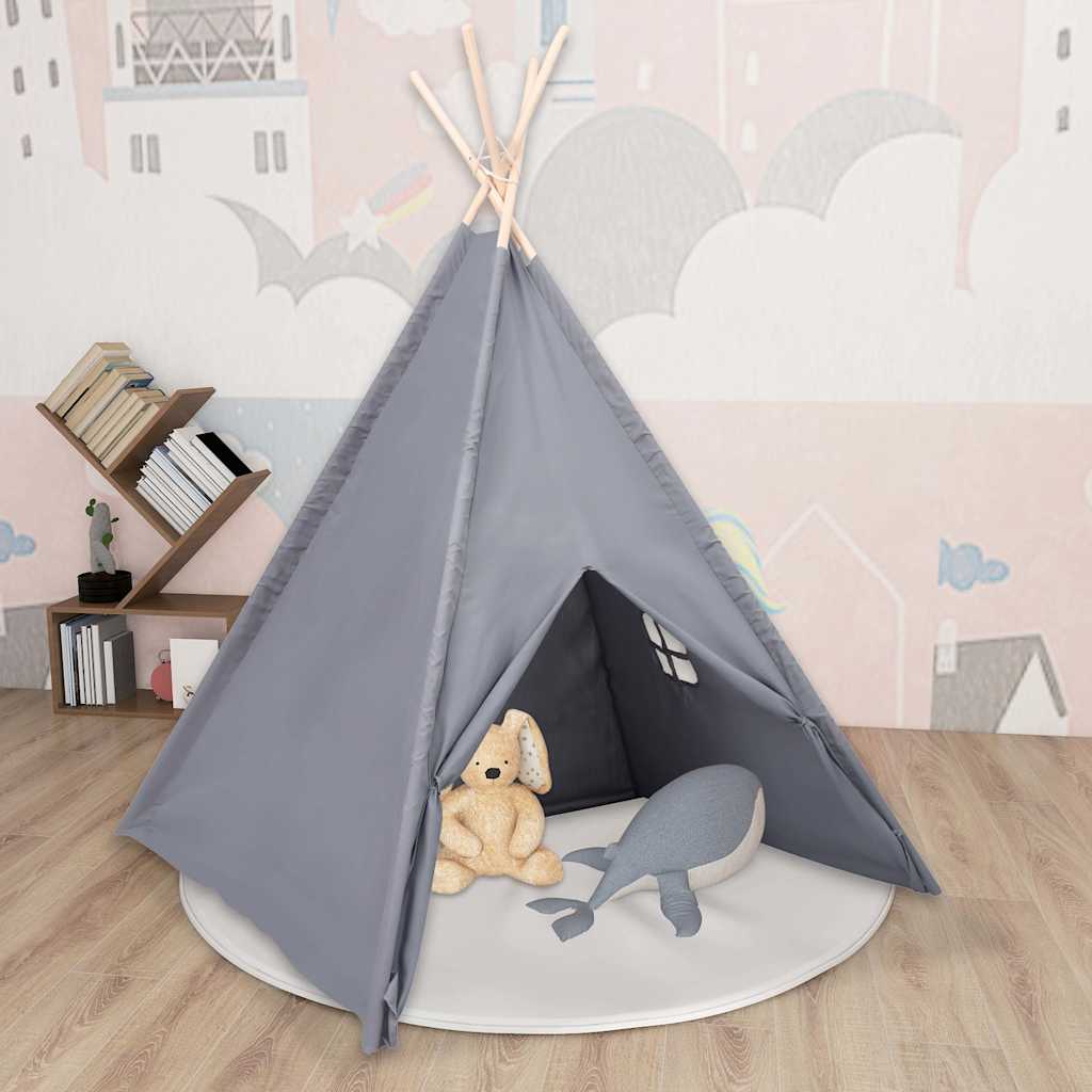 Tenda Tipi Bambini Con Borsa Grigio Microfibra 120x120x150cm