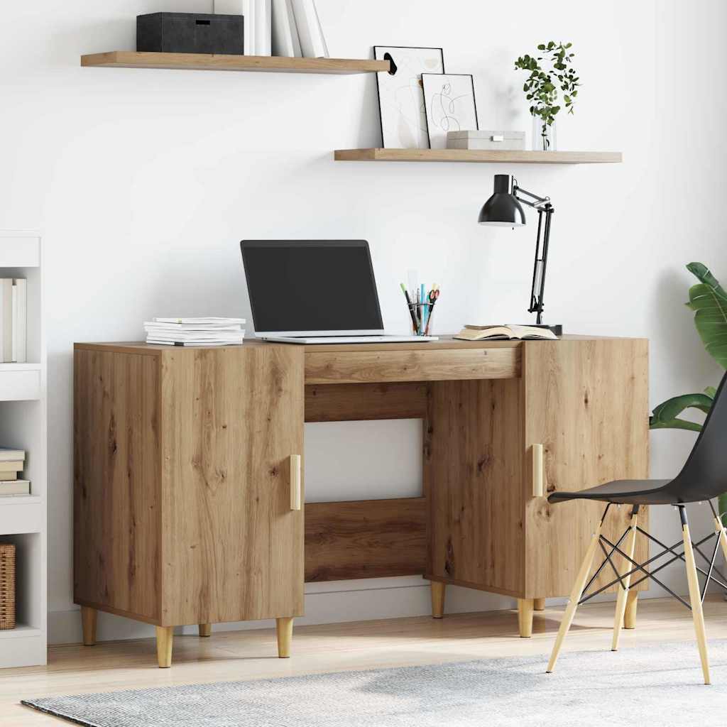 Scrivania Rovere Artigianale 140 X 50 X 75 Cm Legno Multistrato