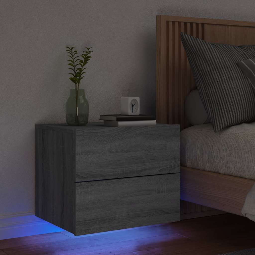 Comodino A Parete Con Luci Led Grigio Sonoma