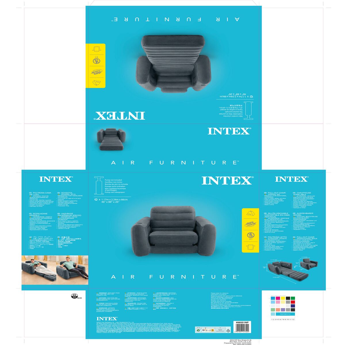 DivanO-Letto Gonfiabile Intex PulL-Out 177 X 66 X 224 Cm Grigio - Image 4