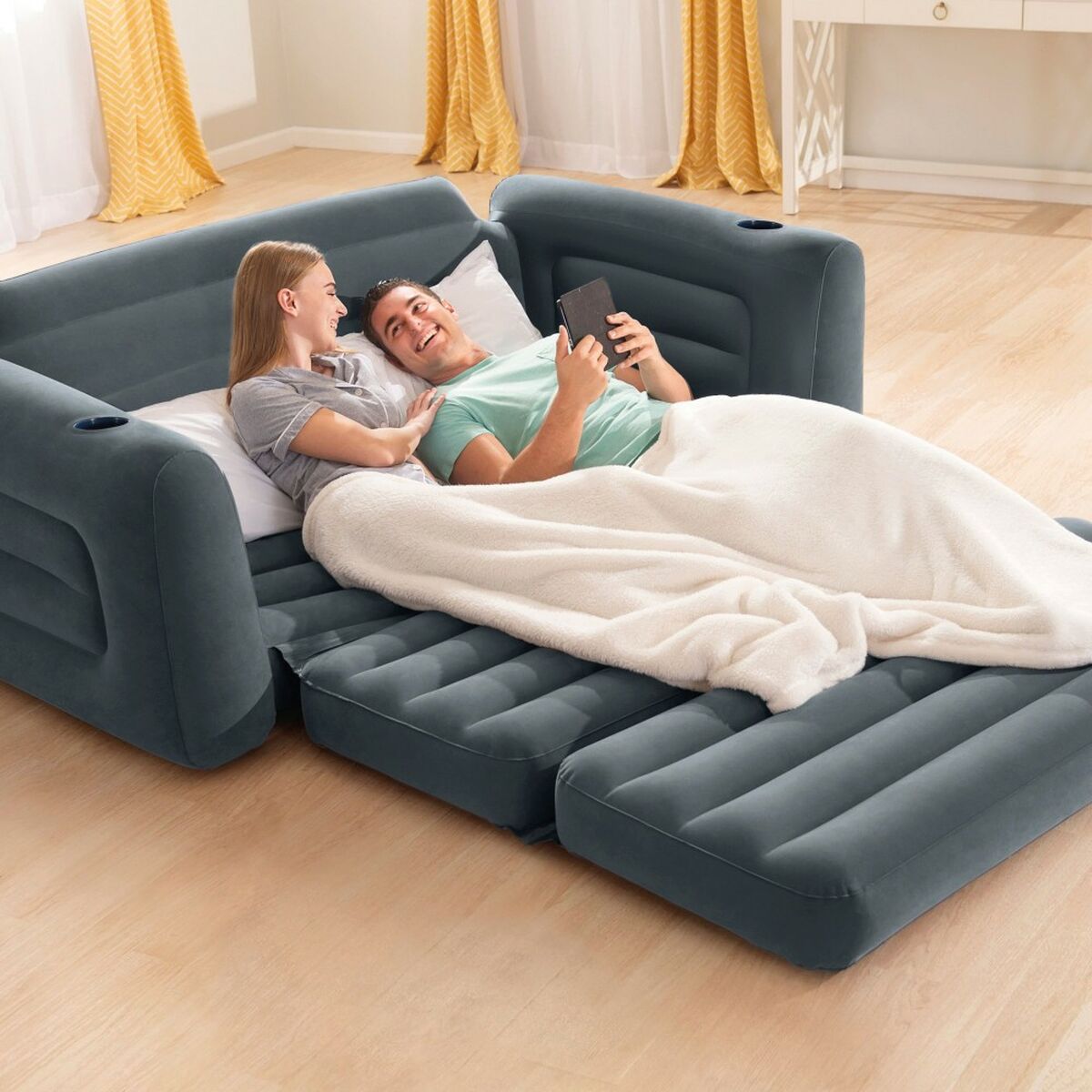 DivanO-Letto Gonfiabile Intex PulL-Out 203 X 66 X 224 Cm Grigio - Image 6