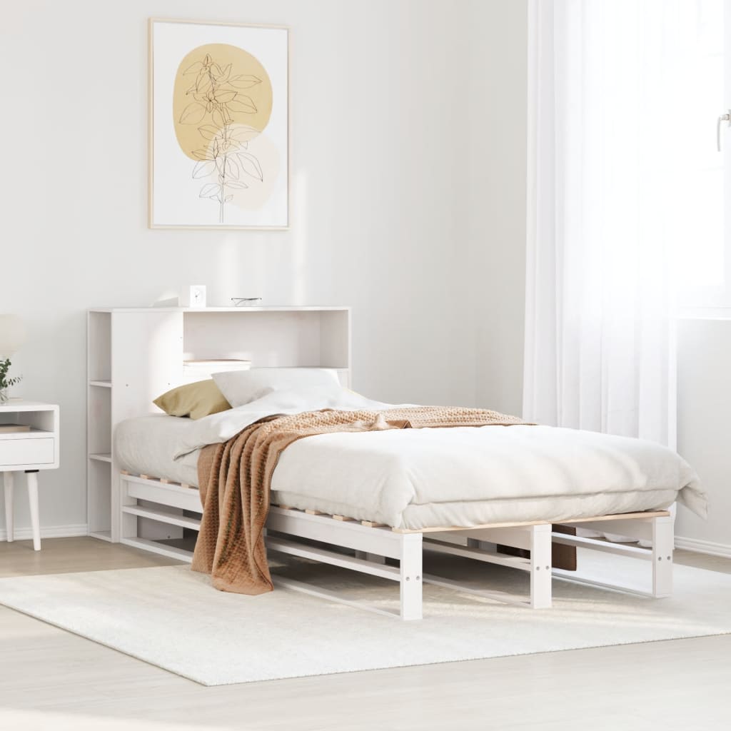 Letto Libreria Senza Materasso Bianco 90x190 Cm Legno Massello