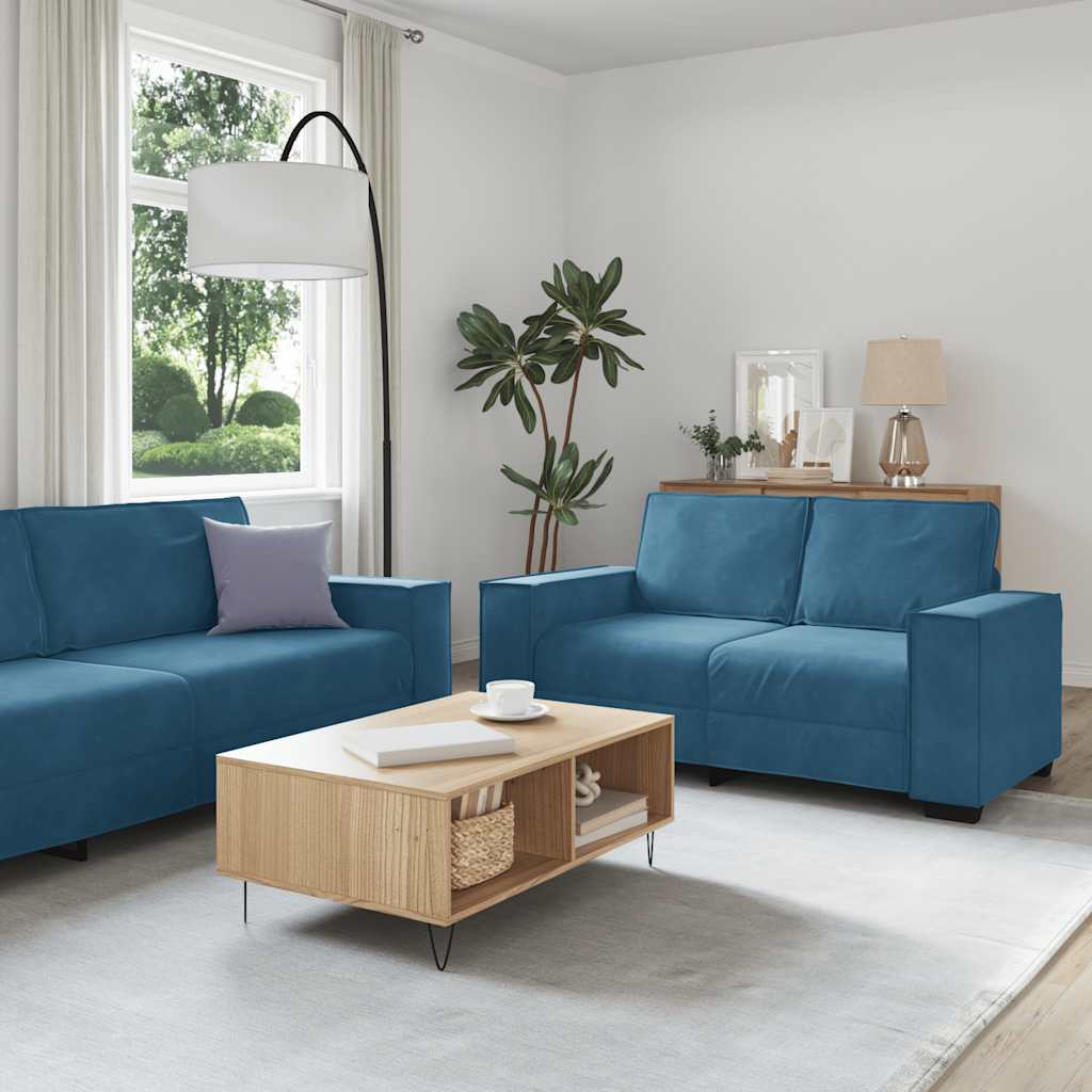Set Di Divani 3 Pz Con Cuscini Blu In Velluto