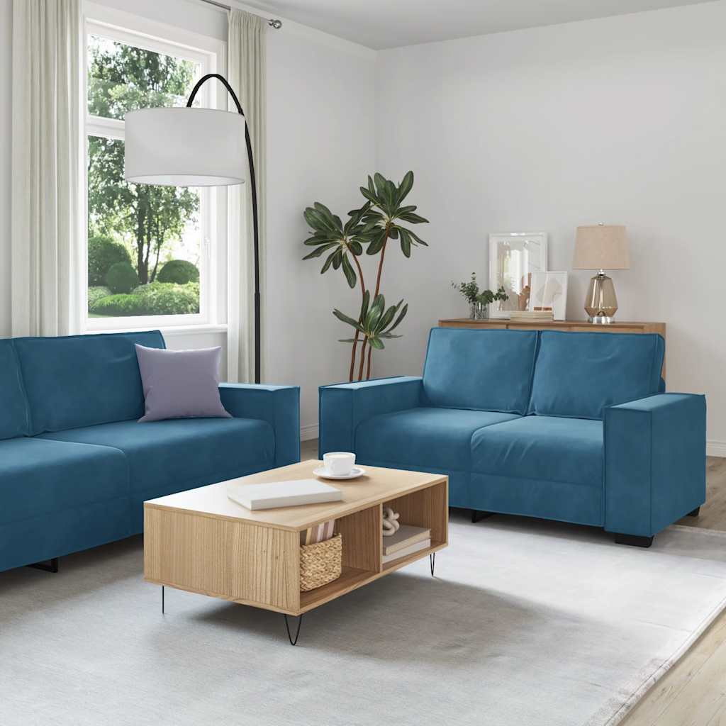 Set Di Divani 2 Pz Con Cuscini Blu In Velluto