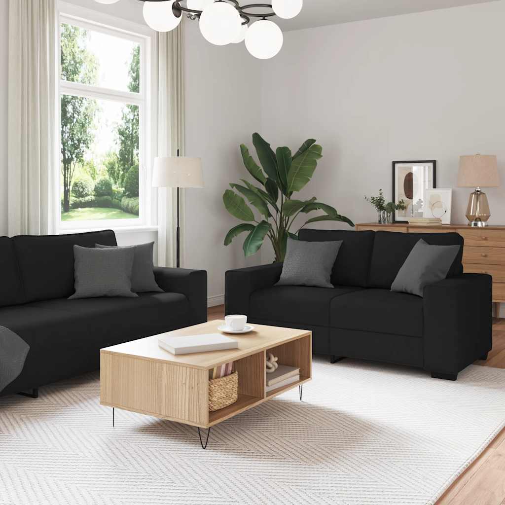 Set Di Divani 2 Pz Con Cuscini Nero In Tessuto