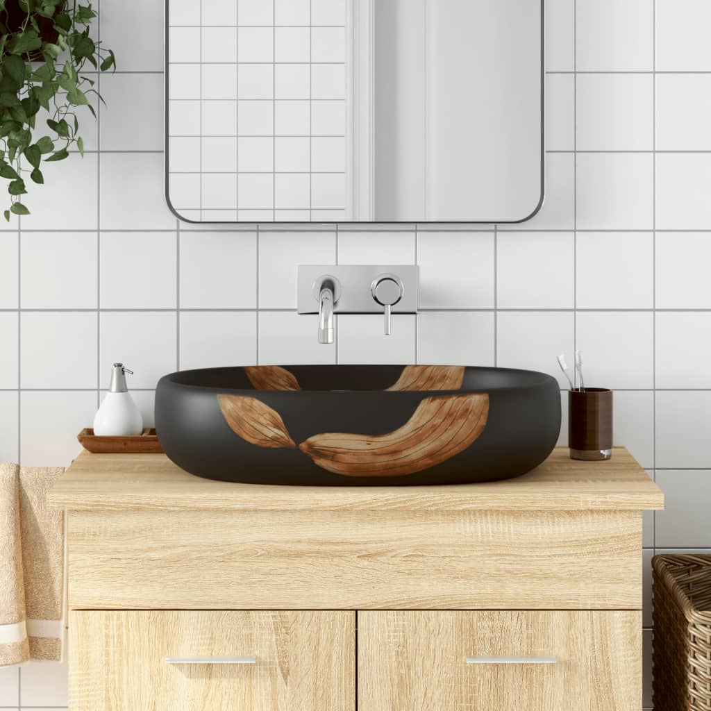 Lavabo Da Appoggio Nero Ovale 59x40x14 Cm Ceramica