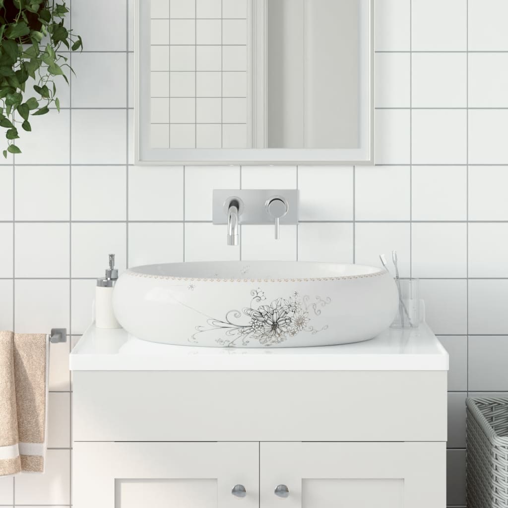 Lavabo Da Appoggio Bianco Ovale 59x40x15 Cm Ceramica