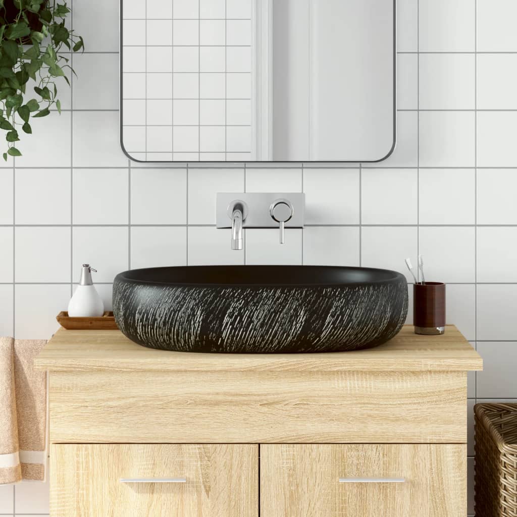 Lavabo Da Appoggio Nero Ovale 59x40x14 Cm Ceramica