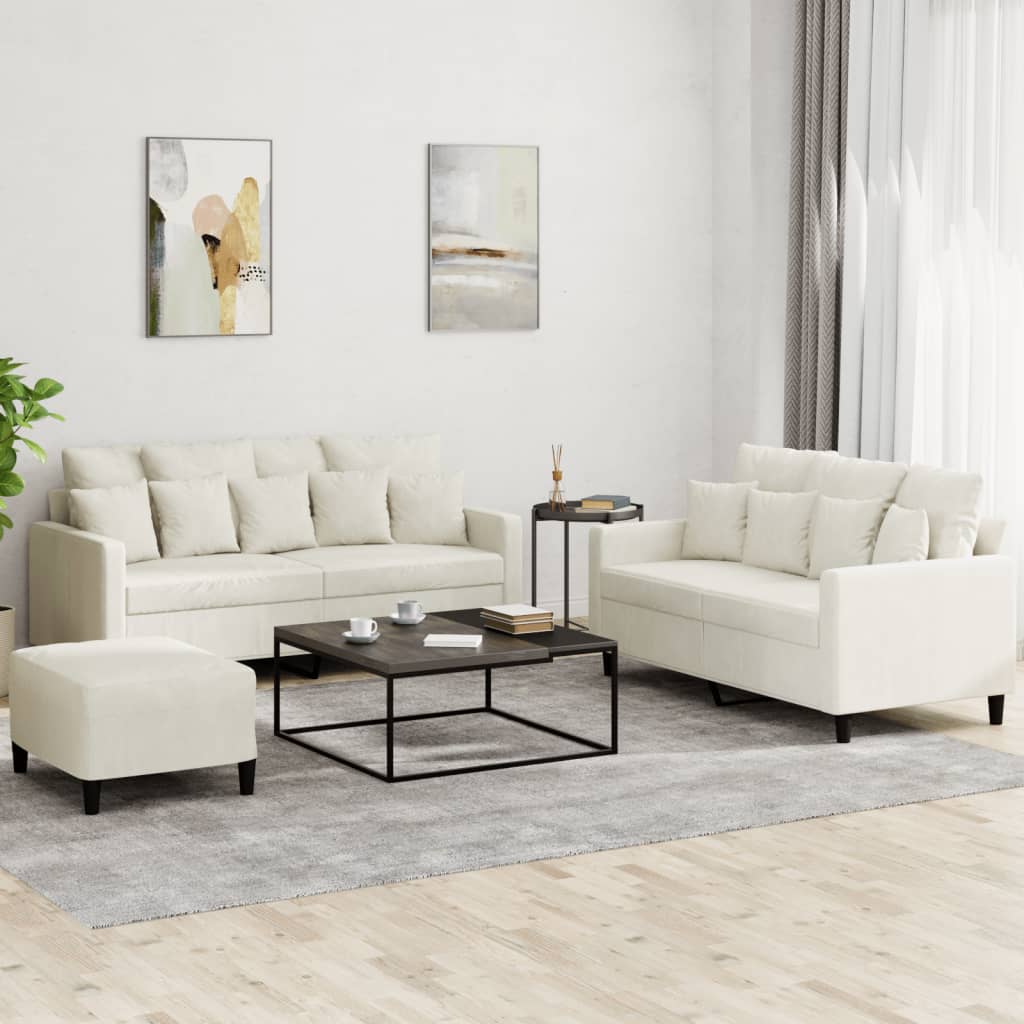 Set Di Divani 3 Pz Con Cuscini Crema In Velluto