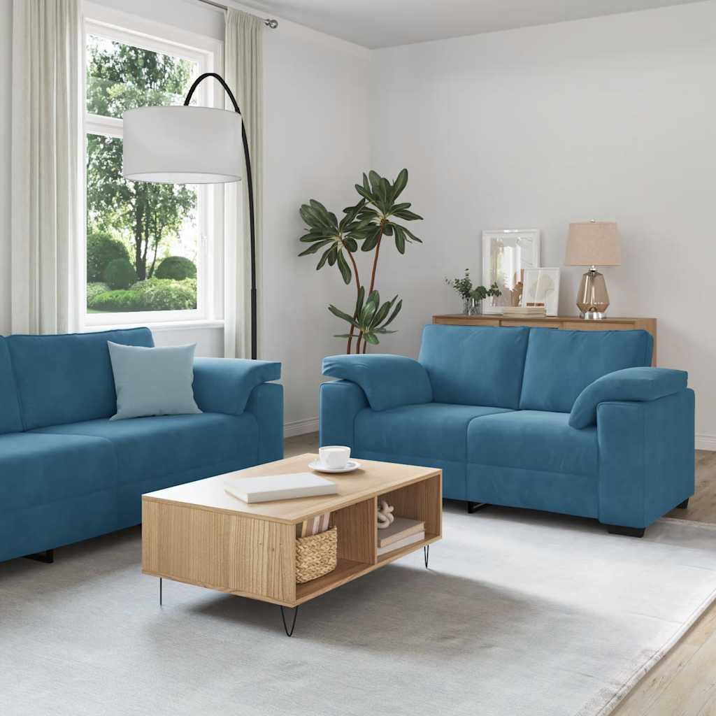 Set Di Divani 3 Pz Con Cuscini Blu In Velluto