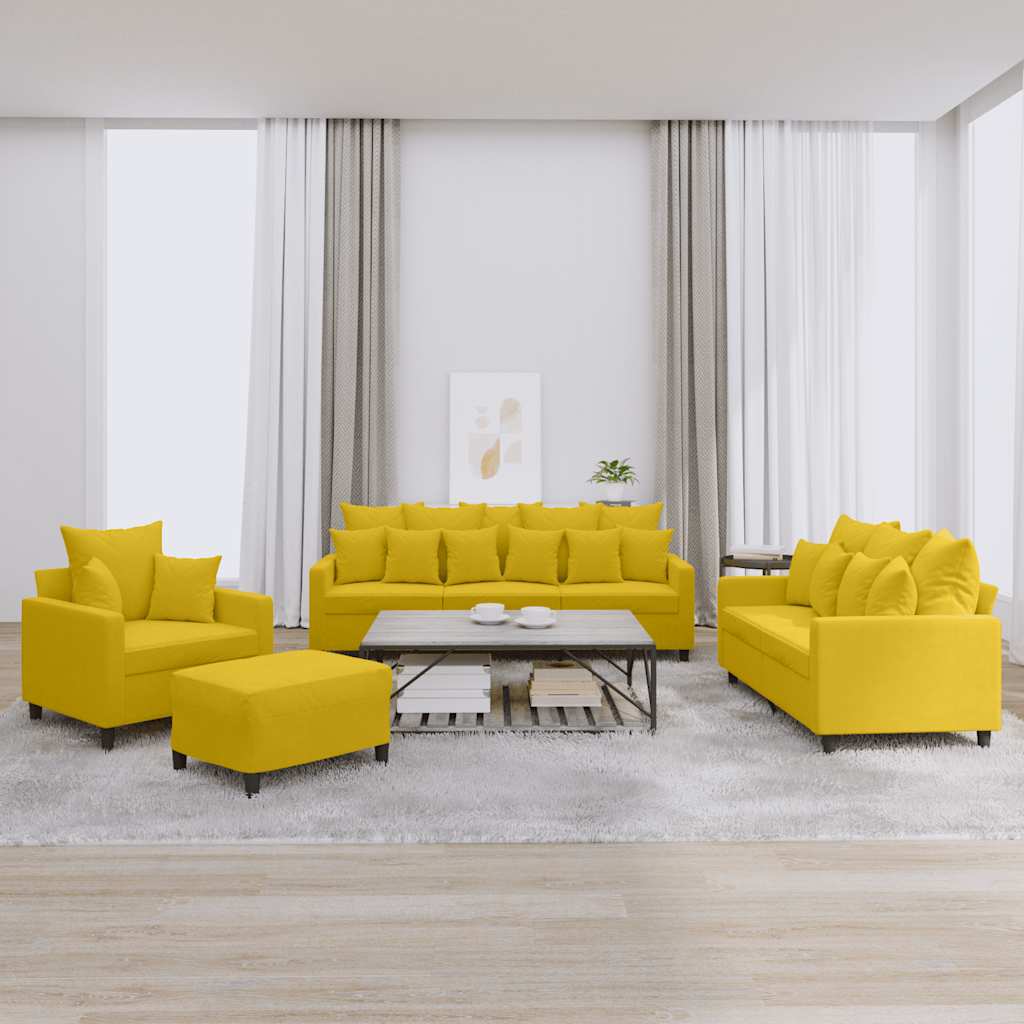 Set Di Divani 4 Pz Con Cuscini Giallo In Velluto