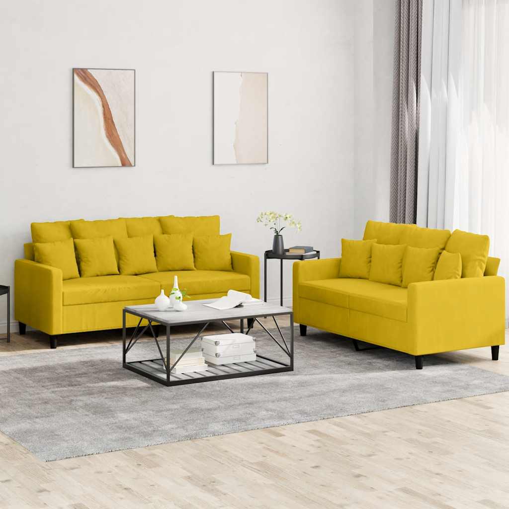 Set Di Divani 2 Pz Con Cuscini Giallo In Velluto