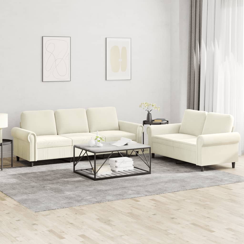 Set Di Divani 2 Pz Con Cuscini Crema In Velluto