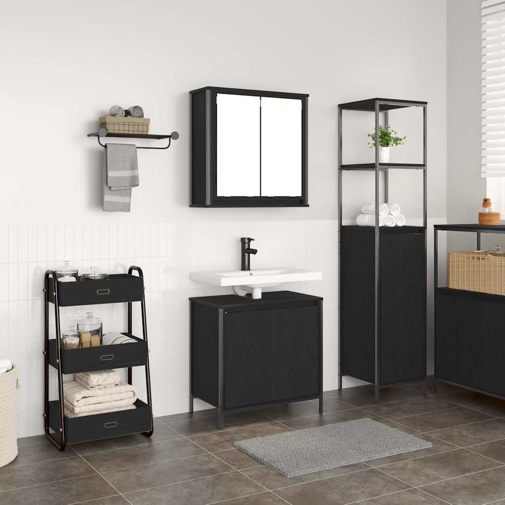 Set Mobili Da Bagno 2 Pz Rovere Nero In Legno Multistrato