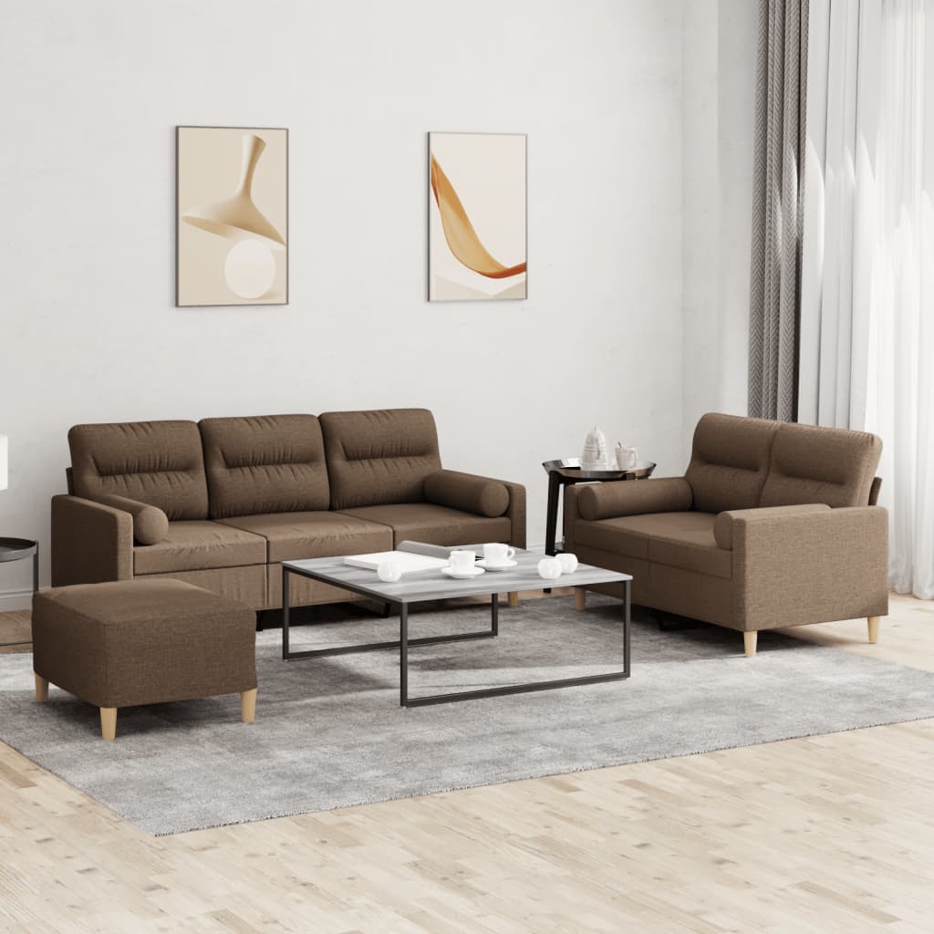 Set Di Divani 3 Pz Con Cuscini Marrone In Tessuto