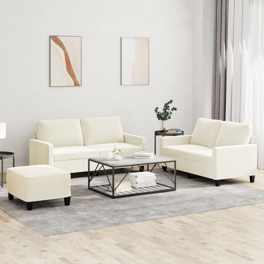 Set Di Divani 3 Pz Con Cuscini Crema In Velluto