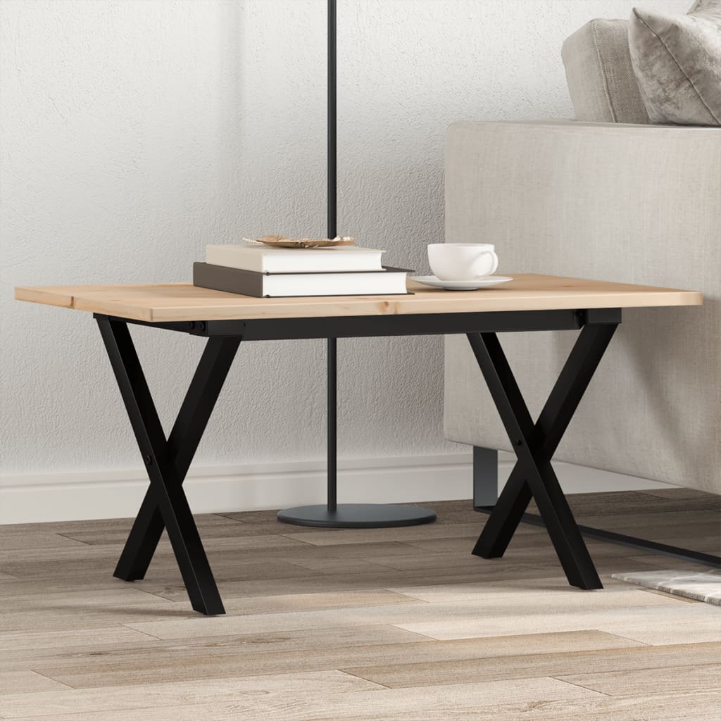 Tavolino Da Salotto Telaio A X 80x50x40 Cm Legno Pino E Acciaio