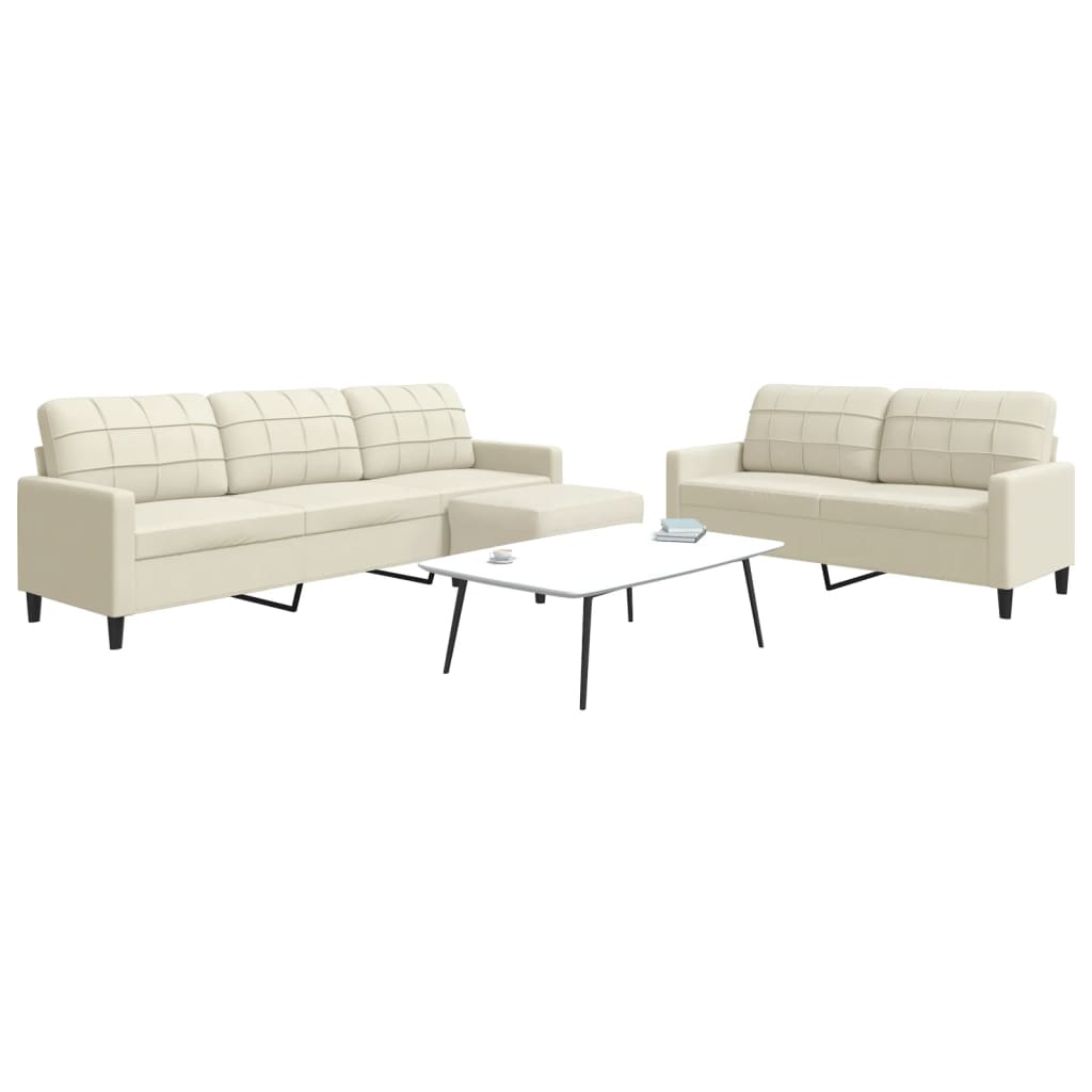 Set Di Divani 3 Pz Con Cuscini Crema In Velluto