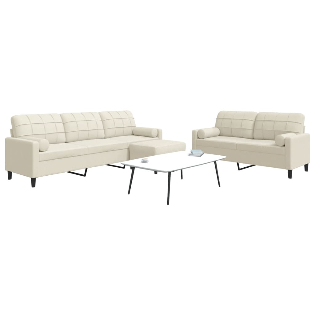 Set Di Divani 3 Pz Con Cuscini E Rinforzi Crema In Velluto