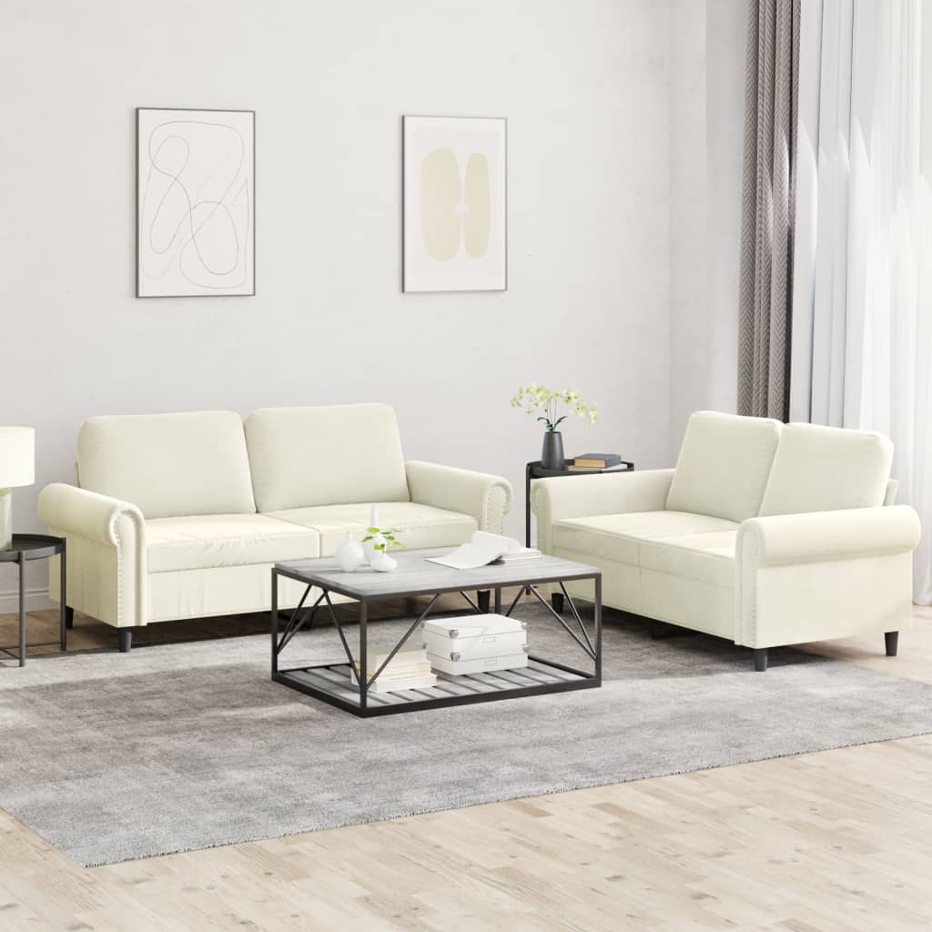 Set Di Divani 2 Pz Con Cuscini Crema In Velluto