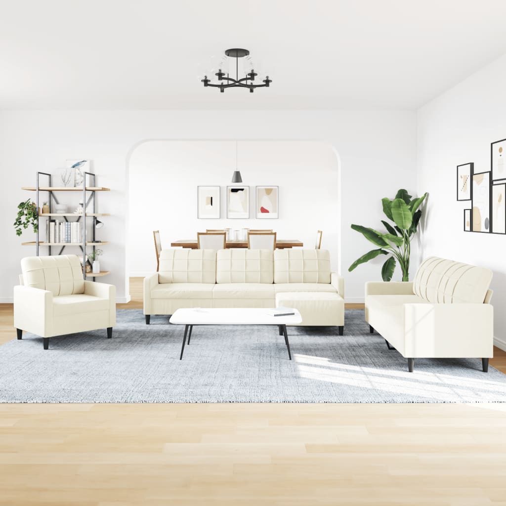 Set Di Divani 4 Pz Con Cuscini Crema In Velluto - Image 3