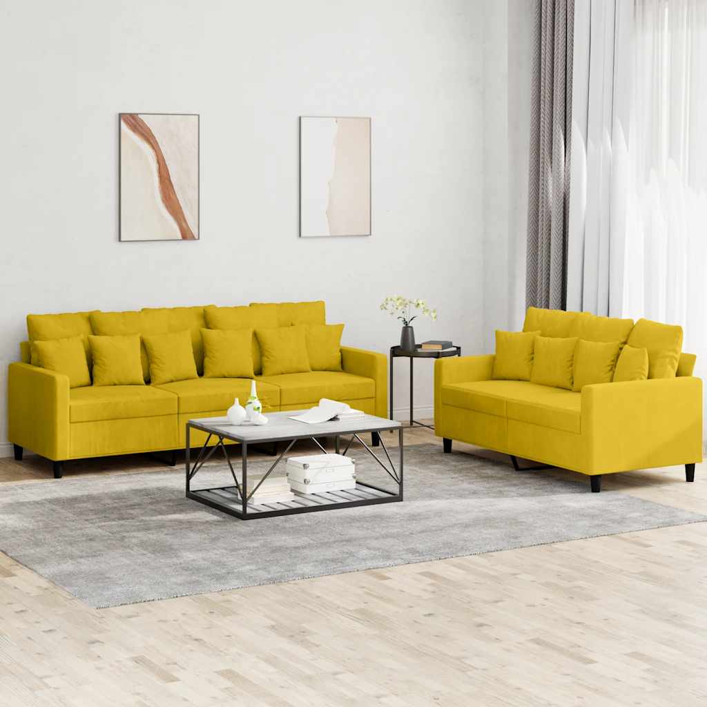 Set Di Divani 2 Pz Con Cuscini Giallo In Velluto