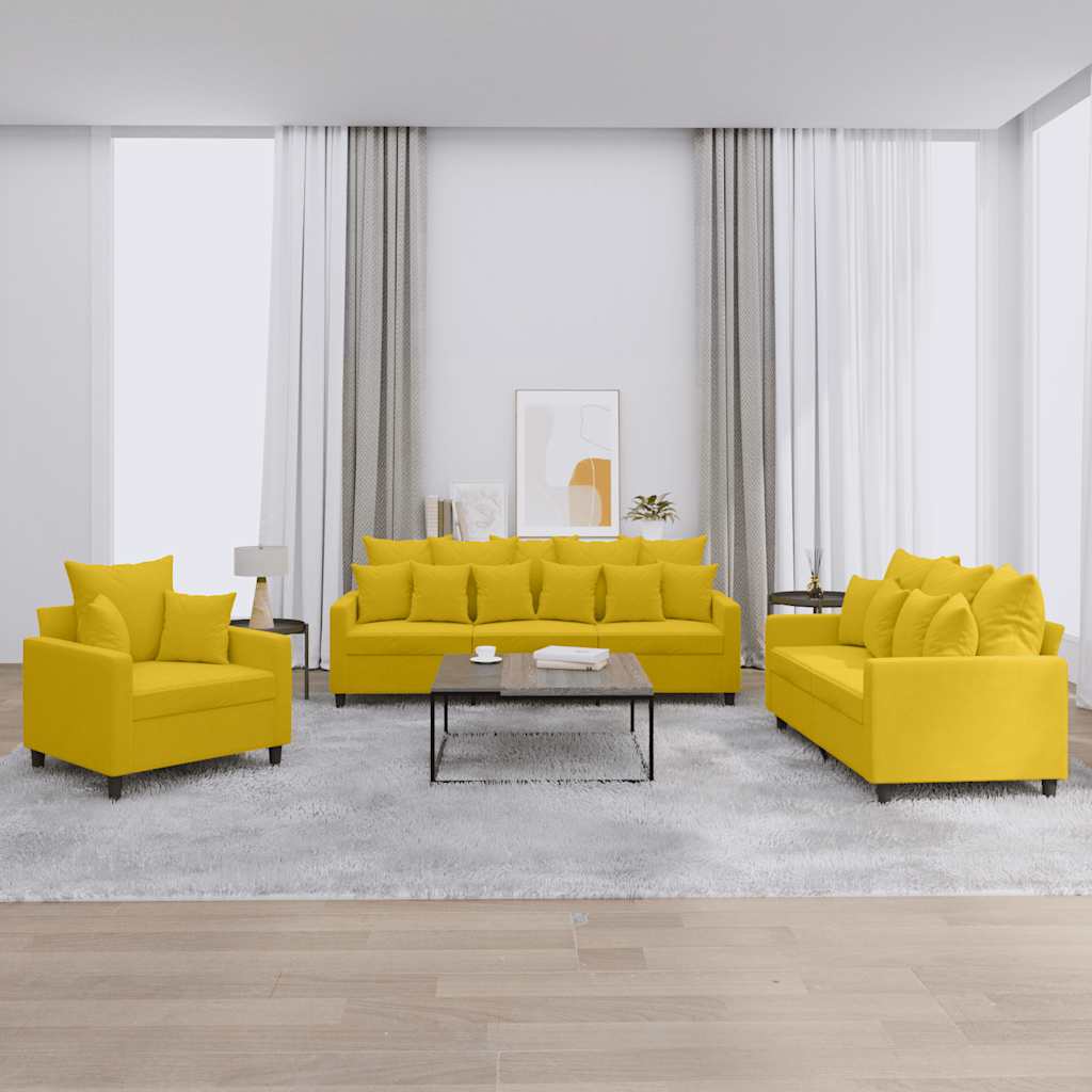 Set Di Divani 3 Pz Con Cuscini Giallo In Velluto
