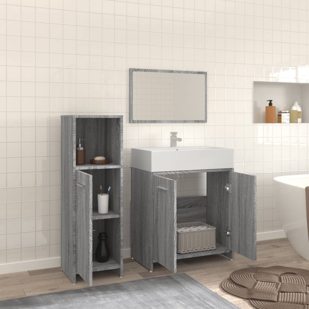 Set Mobili Da Bagno 3 Pz Grigio Sonoma In Legno Multistrato - Image 3