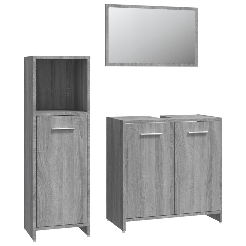 Set Mobili Da Bagno 3 Pz Grigio Sonoma In Legno Multistrato - Image 2