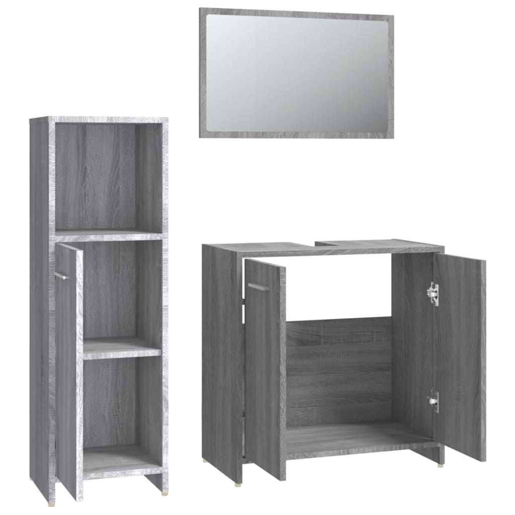 Set Mobili Da Bagno 3 Pz Grigio Sonoma In Legno Multistrato - Image 5