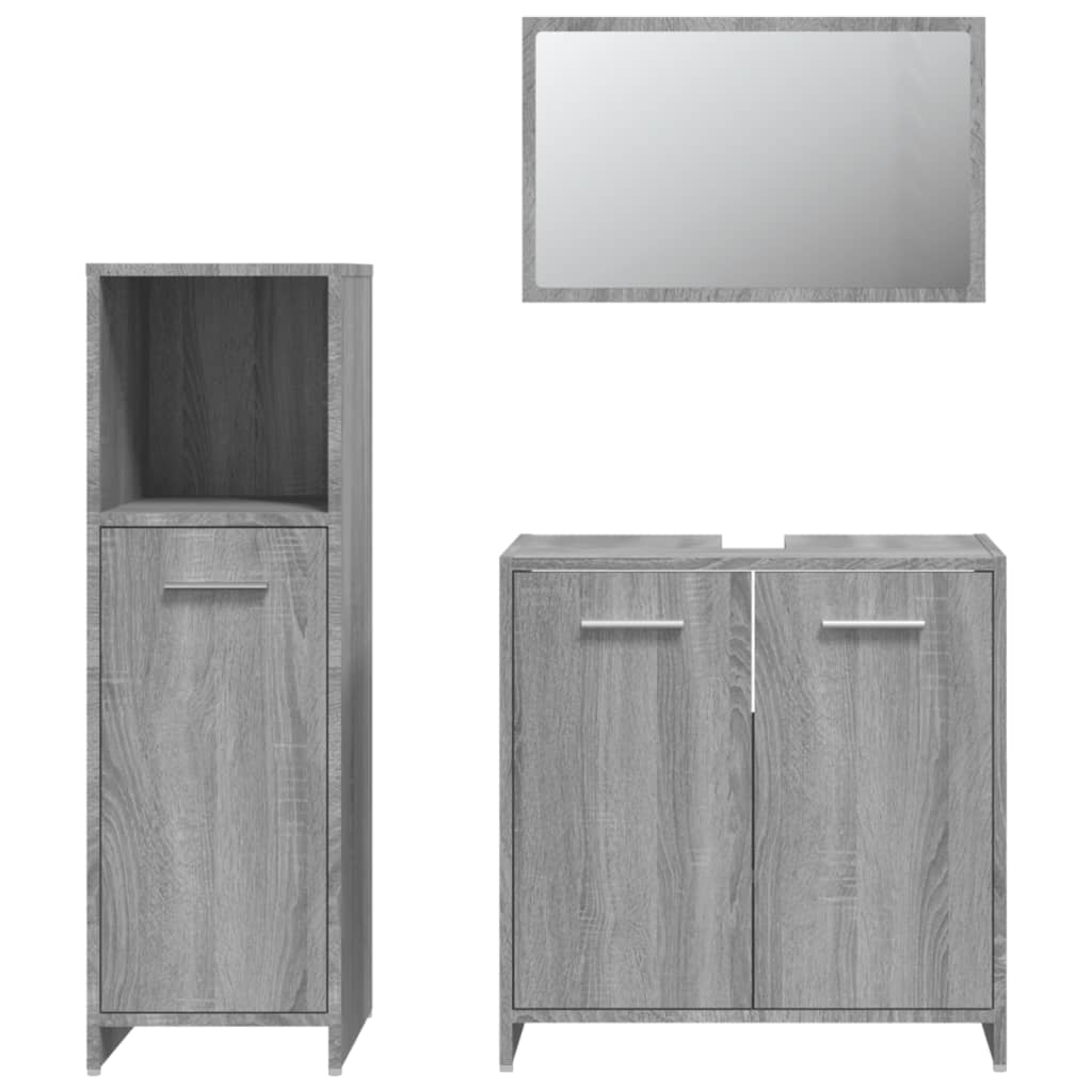 Set Mobili Da Bagno 3 Pz Grigio Sonoma In Legno Multistrato - Image 4