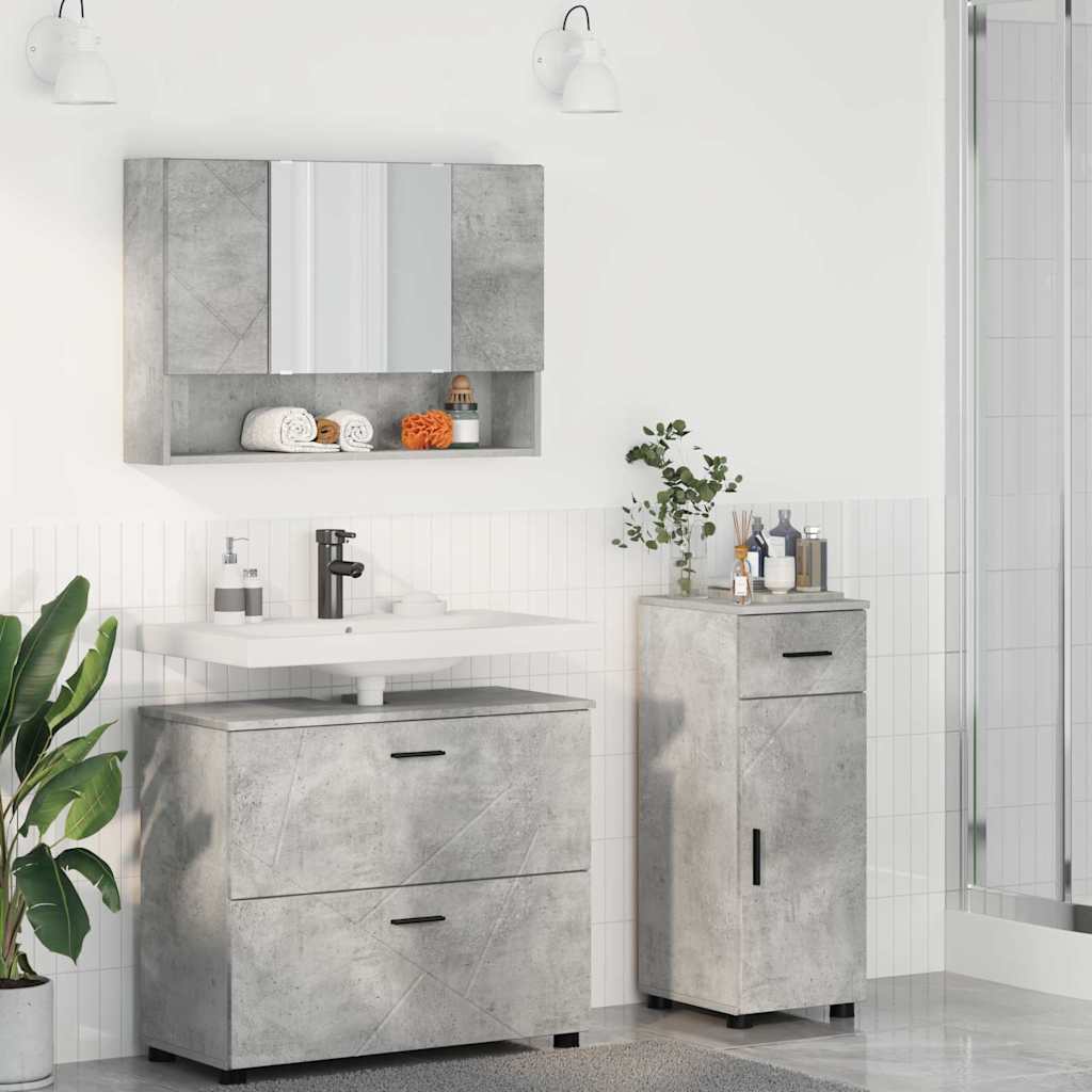 Set Di Mobili Per Il Bagno Con Cassetto 3 Pcs Grigio Cemento