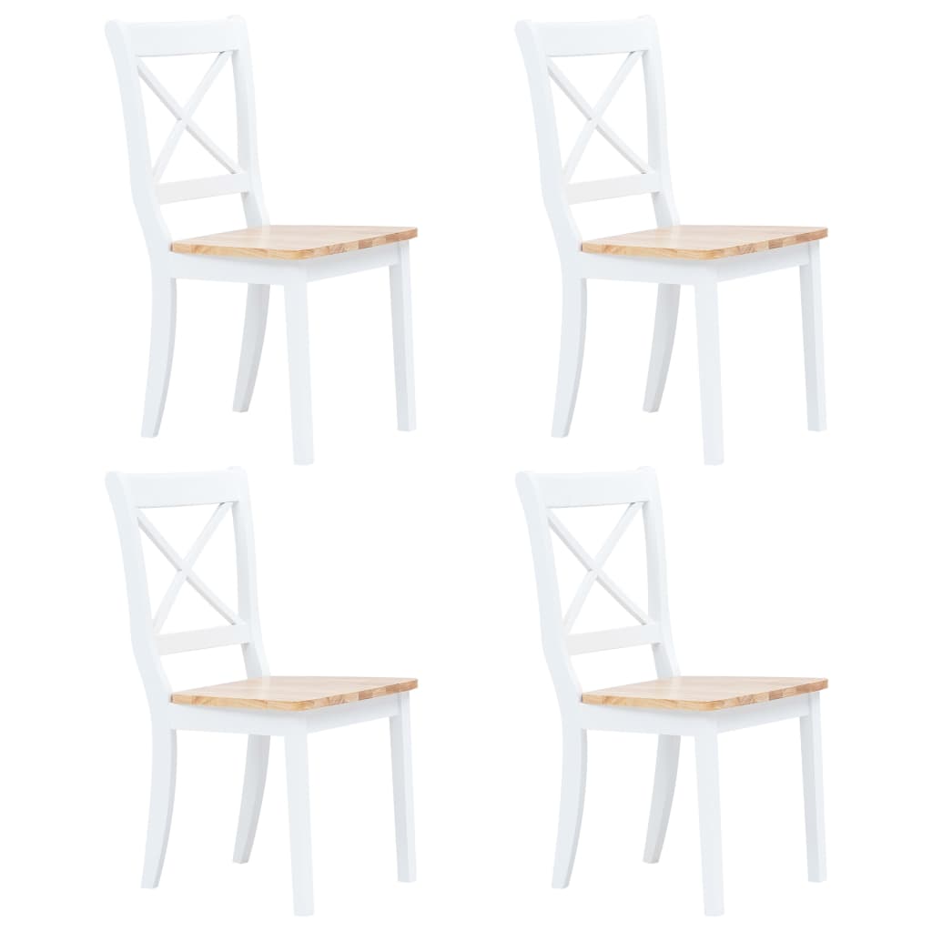 Set Da Pranzo 5 Pz In Legno Massello Di Hevea Bianco E Marrone