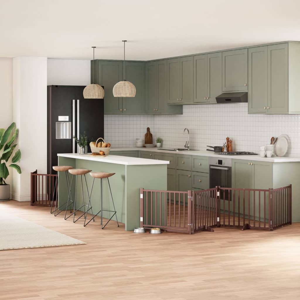 Cancello Cani Porta Pieghevole Marrone 6 Pannelli 480cm Pioppo