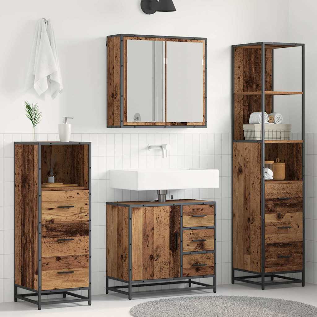 Set Di Mobili Per Il Bagno Con Cassetto 4 Pcs Legno Vecchio