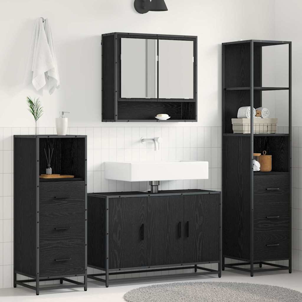 Set Di Mobili Per Il Bagno 4 Pcs Rovere Nero Legno Multistrato