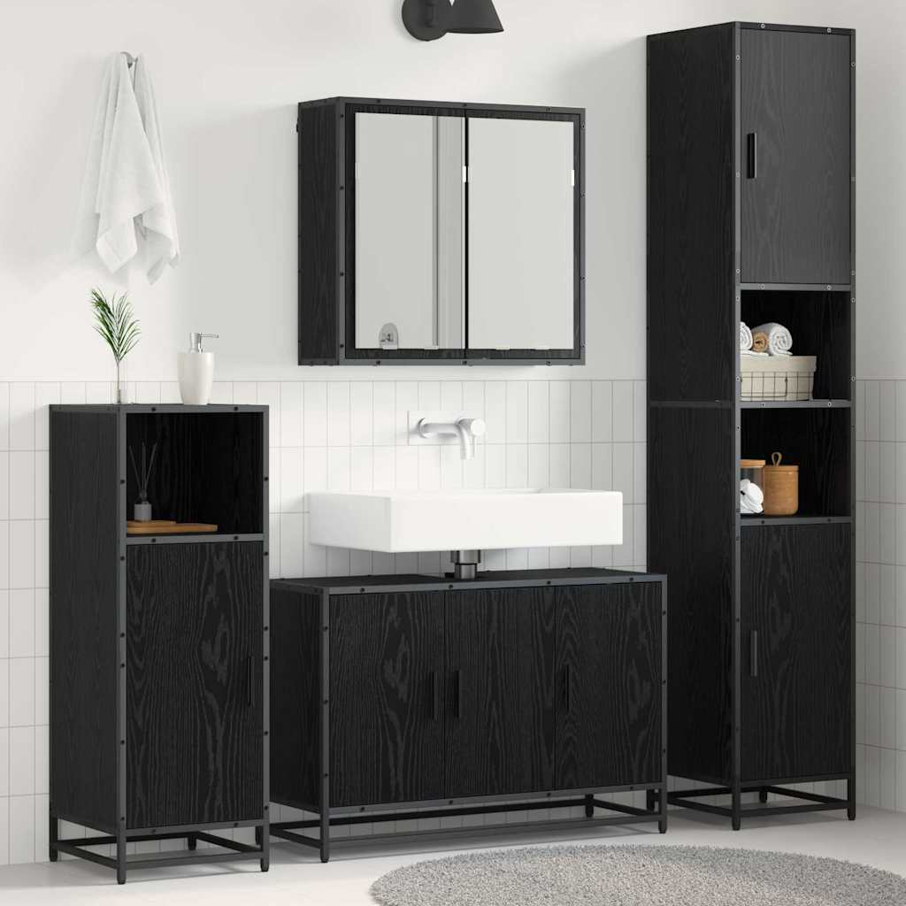Set Di Mobili Per Il Bagno 3 Pcs Rovere Nero Legno Multistrato
