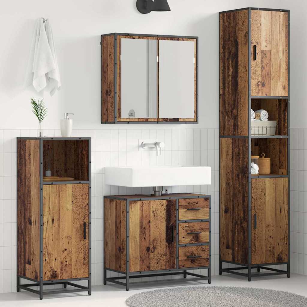 Set Di Mobili Per Il Bagno Con Cassetto 3 Pcs Legno Vecchio