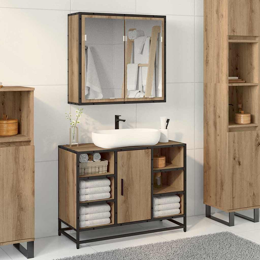 Set Di Mobili Per Il Bagno Con Porta 2 Pcs Rovere Artigianale