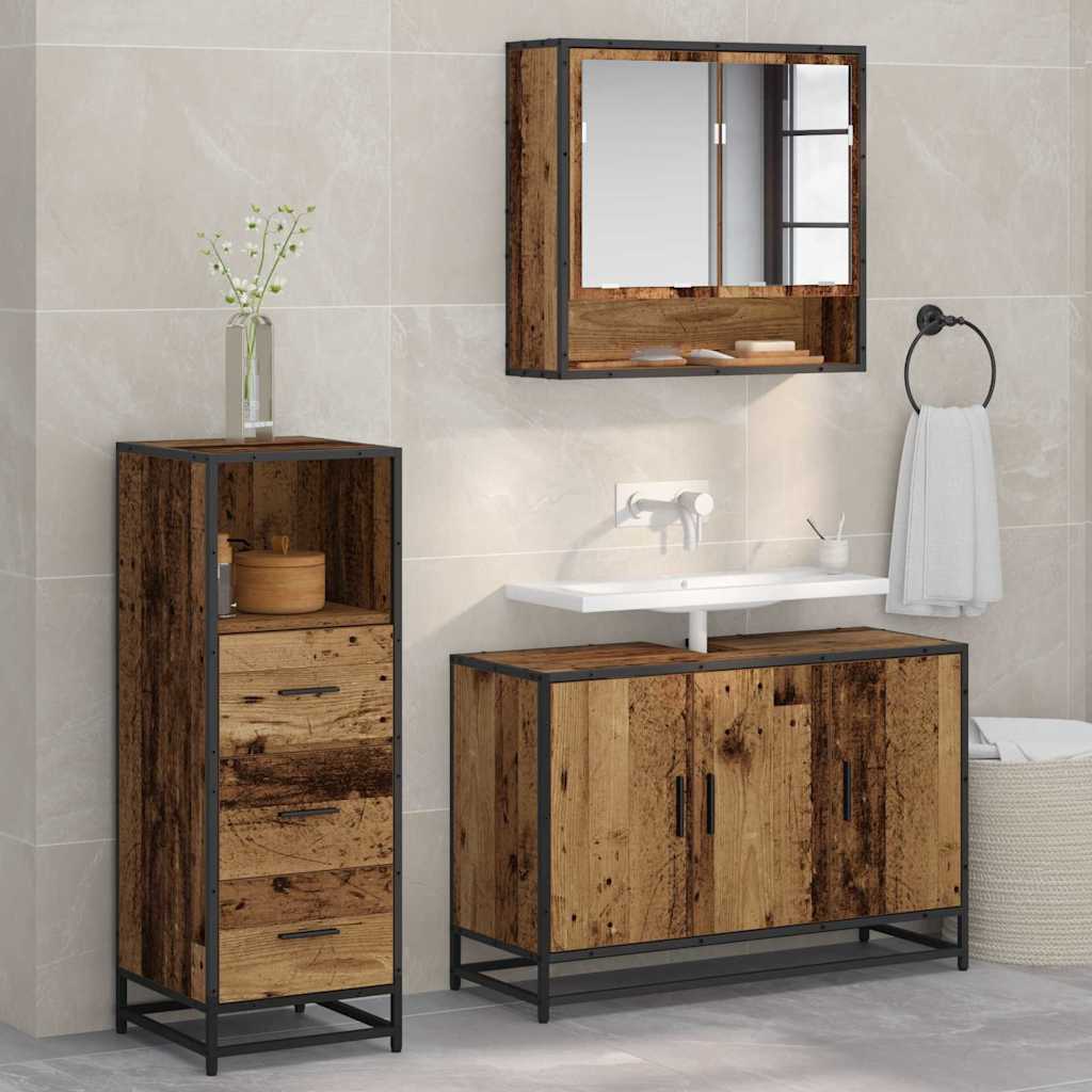 Set Di Mobili Per Il Bagno Con Cassetto 3 Pcs Legno Vecchio