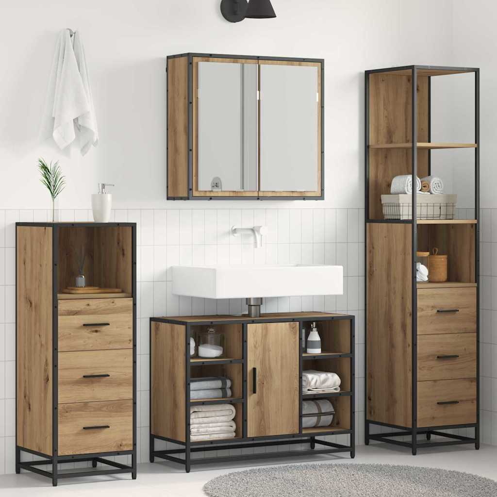 Set Di Mobili Per Il Bagno Con Porta 4 Pcs Rovere Artigianale