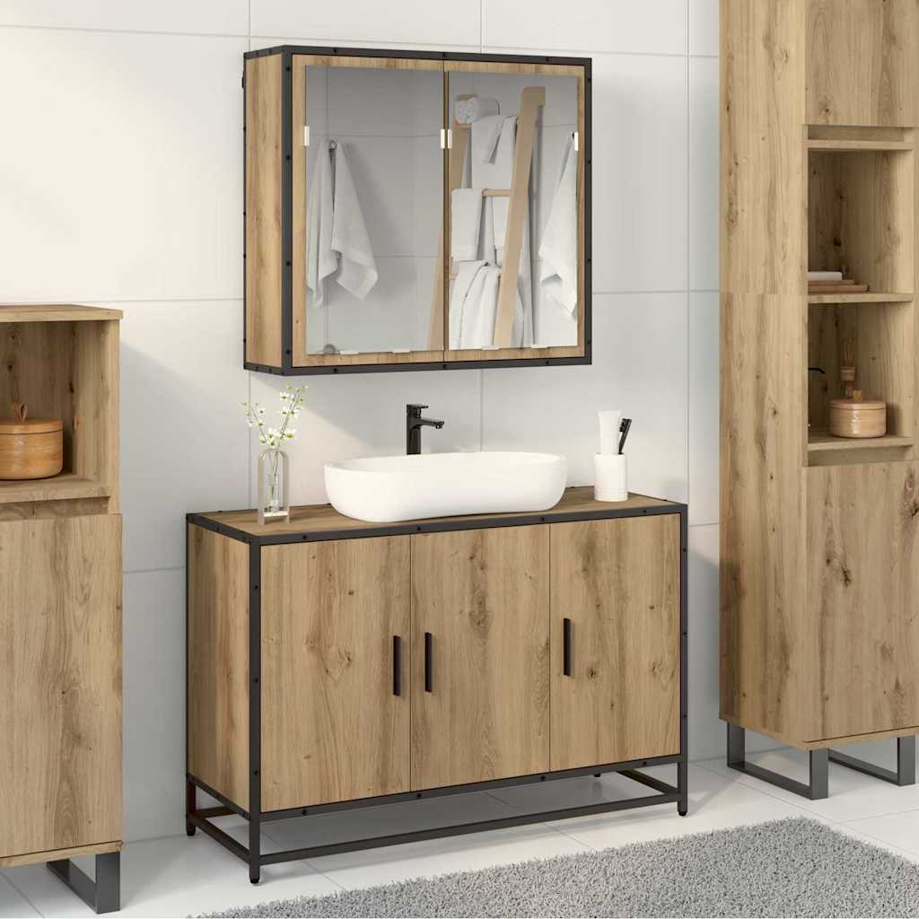 Set Di Mobili Per Il Bagno Con Porta 2 Pcs Rovere Artigianale