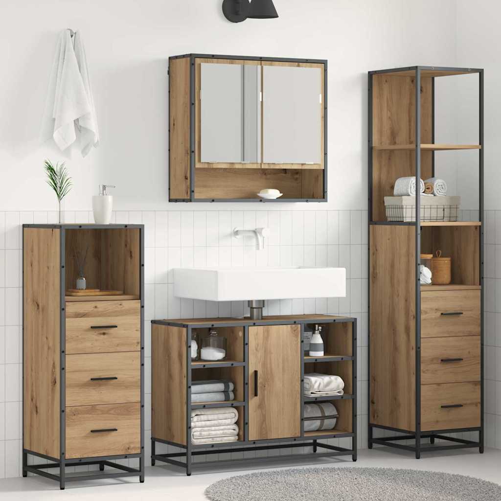 Set Di Mobili Per Il Bagno Con Porta 4 Pcs Rovere Artigianale