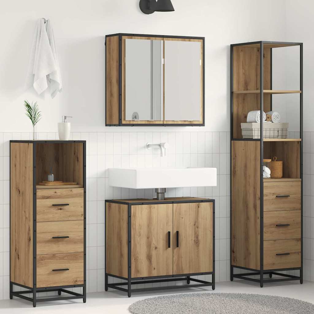 Set Di Mobili Per Il Bagno Con Porta 4 Pcs Rovere Artigianale