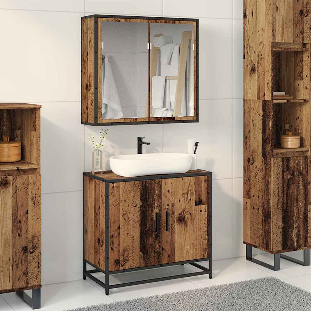 Set Di Mobili Per Il Bagno Con Lo Scaffale 2 Pcs Legno Vecchio