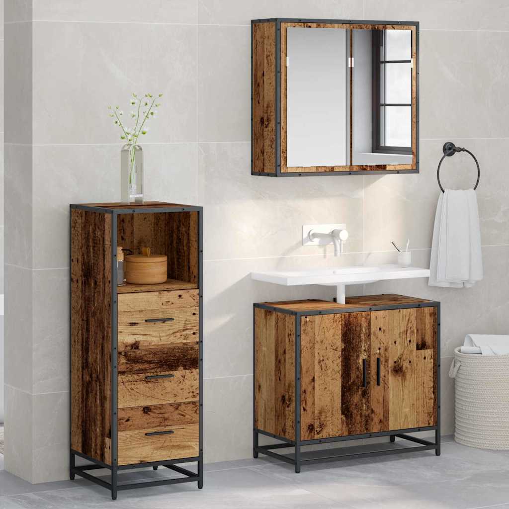 Set Di Mobili Per Il Bagno Con Cassetto 3 Pcs Legno Vecchio