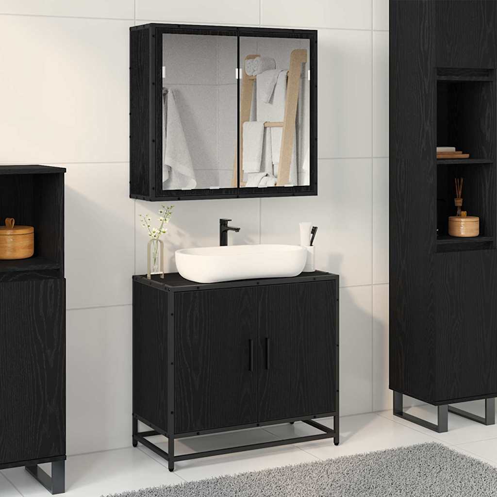 Set Di Mobili Per Il Bagno 2 Pcs Rovere Nero Legno Multistrato