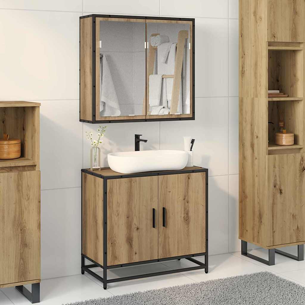Set Di Mobili Per Il Bagno Con Porta 2 Pcs Rovere Artigianale