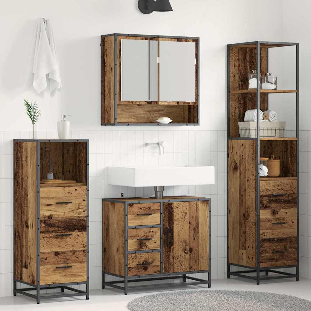Set Di Mobili Per Il Bagno Con Cassetto 4 Pcs Legno Vecchio